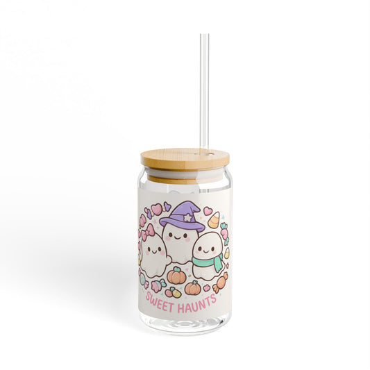 Cute Ghost Sipper Glass, Sweet Haunts Glass Tumbler, Halloween Drinkware, Autumn Party Cup, Kawaii Beverage Jar, Eco-Friendly Glass
