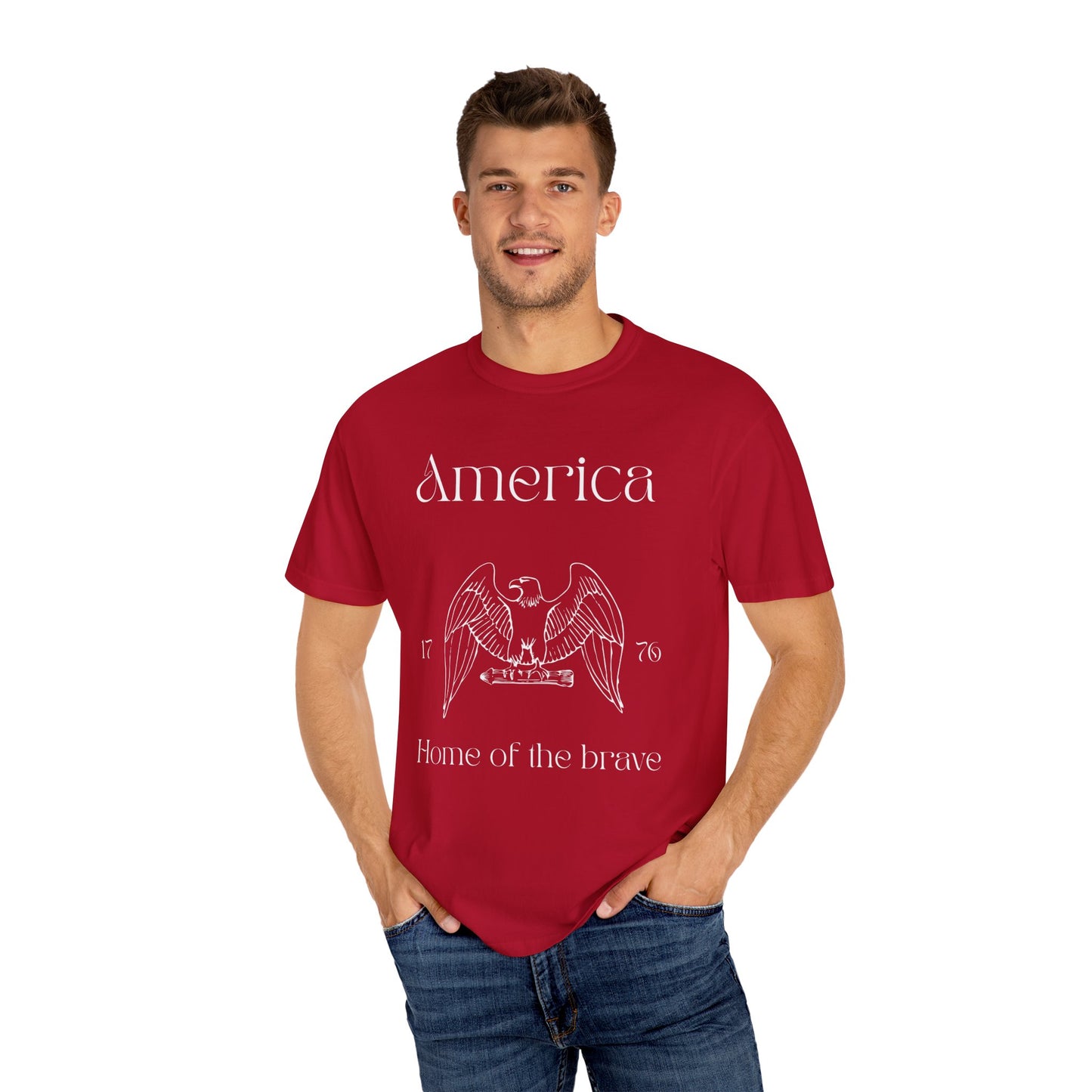 Vintage America T-Shirt - Home of the Brave - Unisex Garment-Dyed Tees