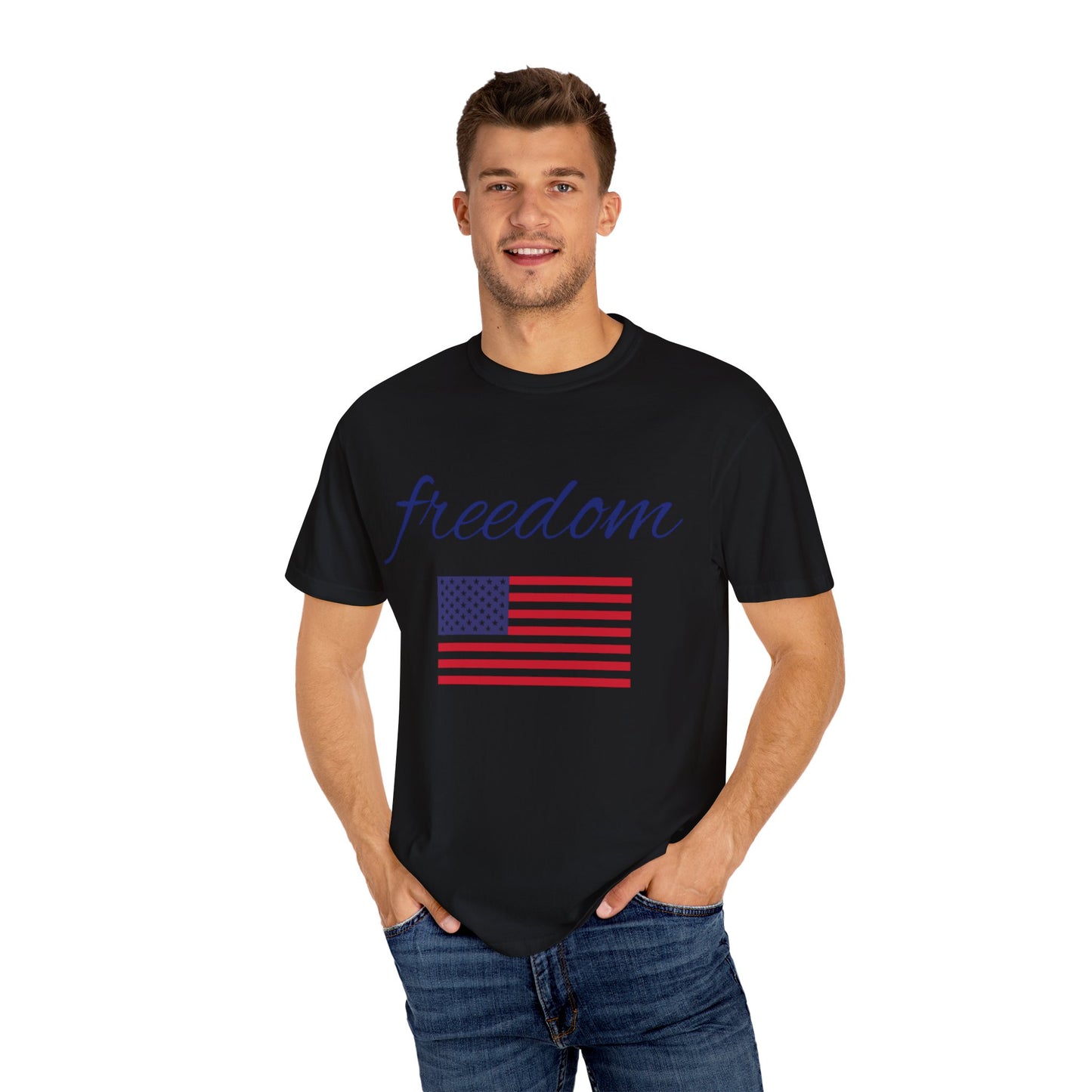 Freedom Unisex Garment-Dyed T-Shirt with American Flag Design
