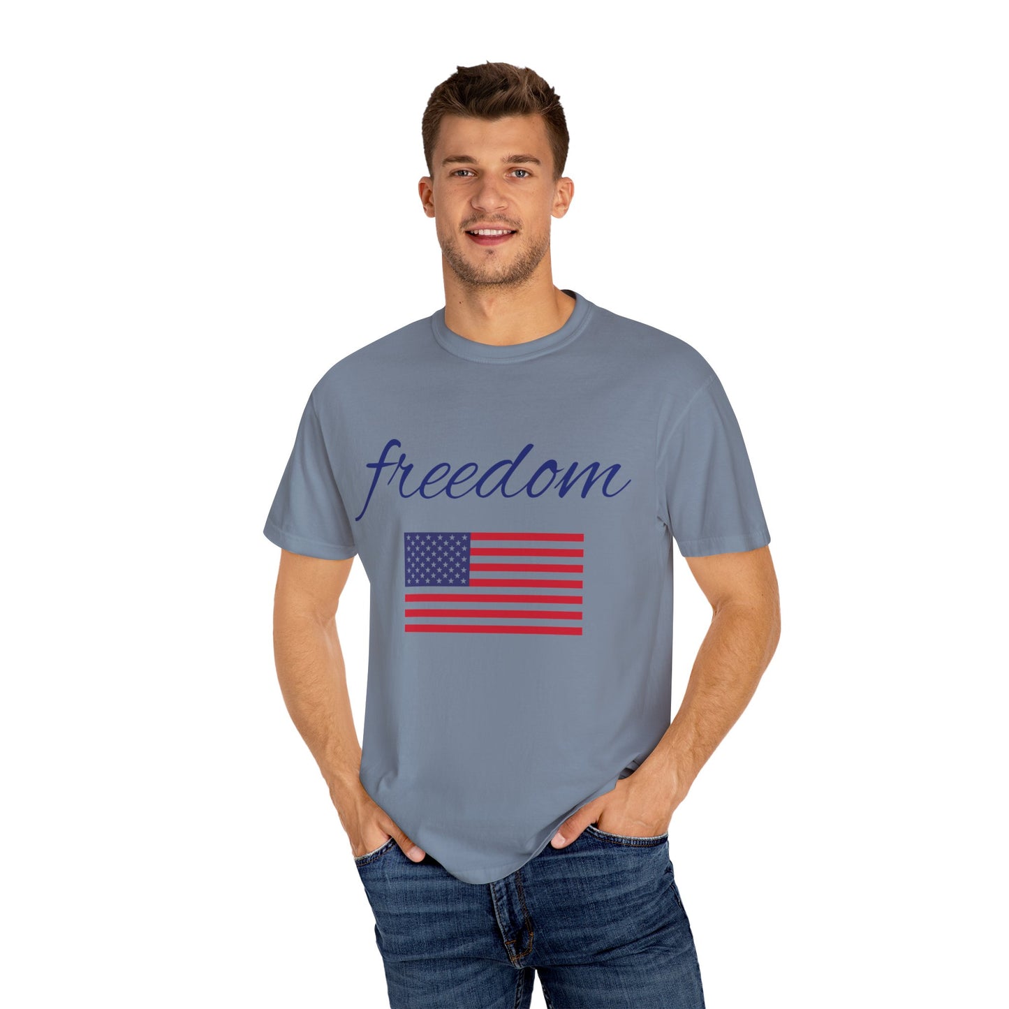 Freedom Unisex Garment-Dyed T-Shirt with American Flag Design
