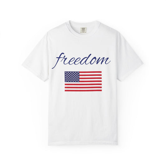 Freedom Unisex Garment-Dyed T-Shirt with American Flag Design