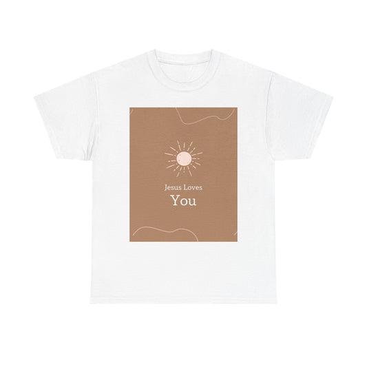 Unisex Heavy Cotton Tee - "Jesus Loves You" Inspirational Tee, Perfect for Everyday Wear, Gifts, Faith-Based Events, Summer Outings