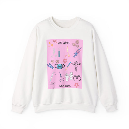 Healthcare Heroes Sweatshirt, Hot Girls Save Lives Crewneck, Nurse Appreciation Gift, Medical Student Sweatshirt, Cute Medical [...]