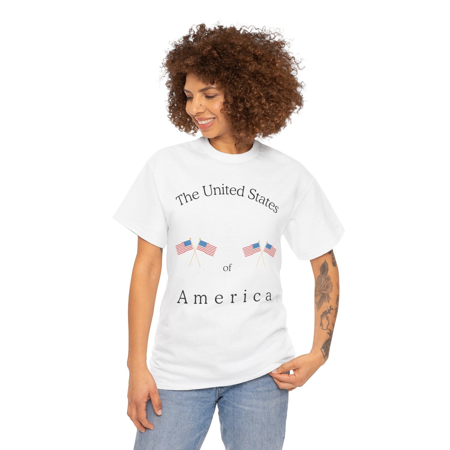 Patriotic Heavy Cotton Tee – USA Flag Design