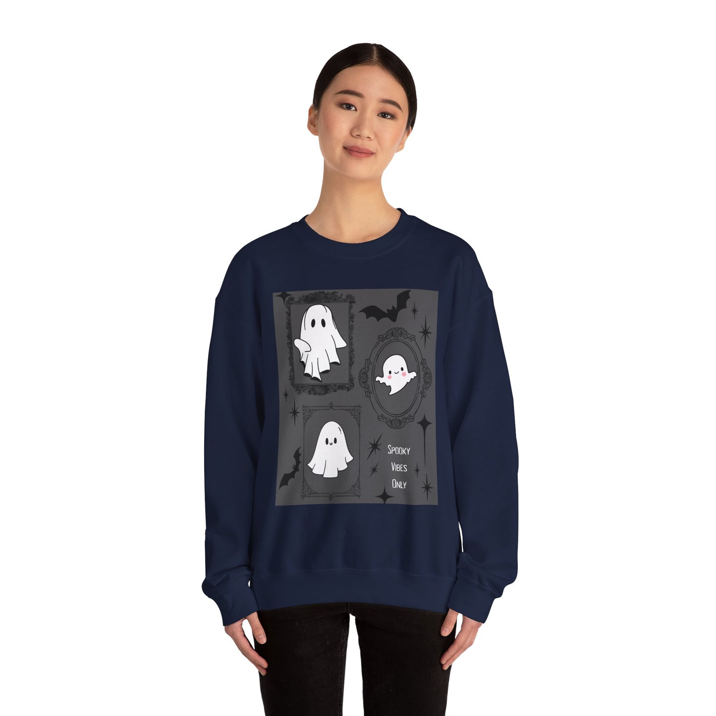 Spooky Ghost Halloween Sweatshirt, Unisex Crewneck, Cozy Fall Fashion, Trick or Treat, Halloween Party Apparel, Cute Ghost Design