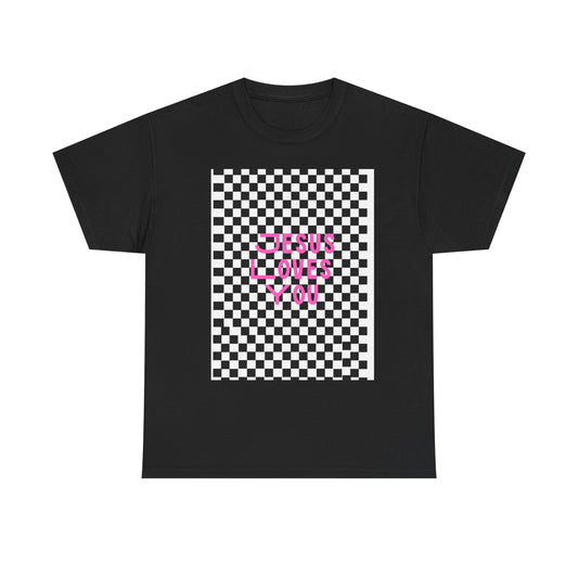Chic Checkerboard Tee - Trendy Unisex Heavy Cotton Shirt, Casual Wear, Gift for Her, Stylish Outfit, Everyday Fashion