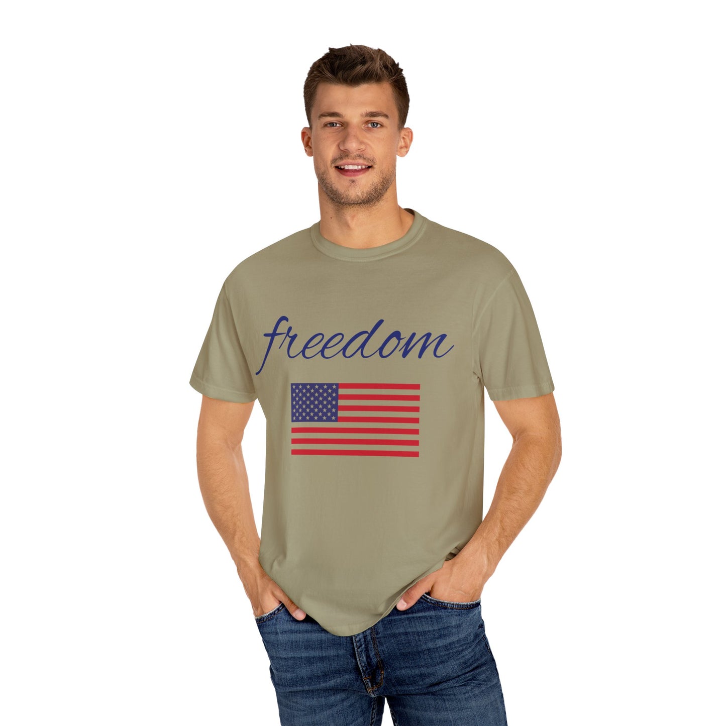 Freedom Unisex Garment-Dyed T-Shirt with American Flag Design