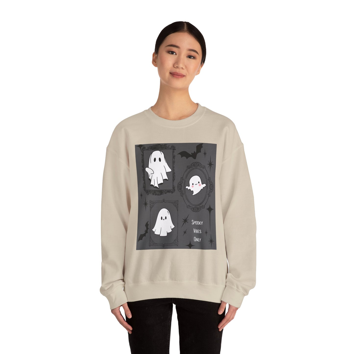 Spooky Ghost Halloween Sweatshirt, Unisex Crewneck, Cozy Fall Fashion, Trick or Treat, Halloween Party Apparel, Cute Ghost Design