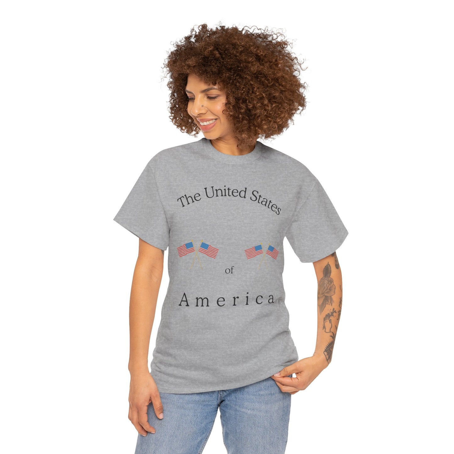 Patriotic Heavy Cotton Tee – USA Flag Design