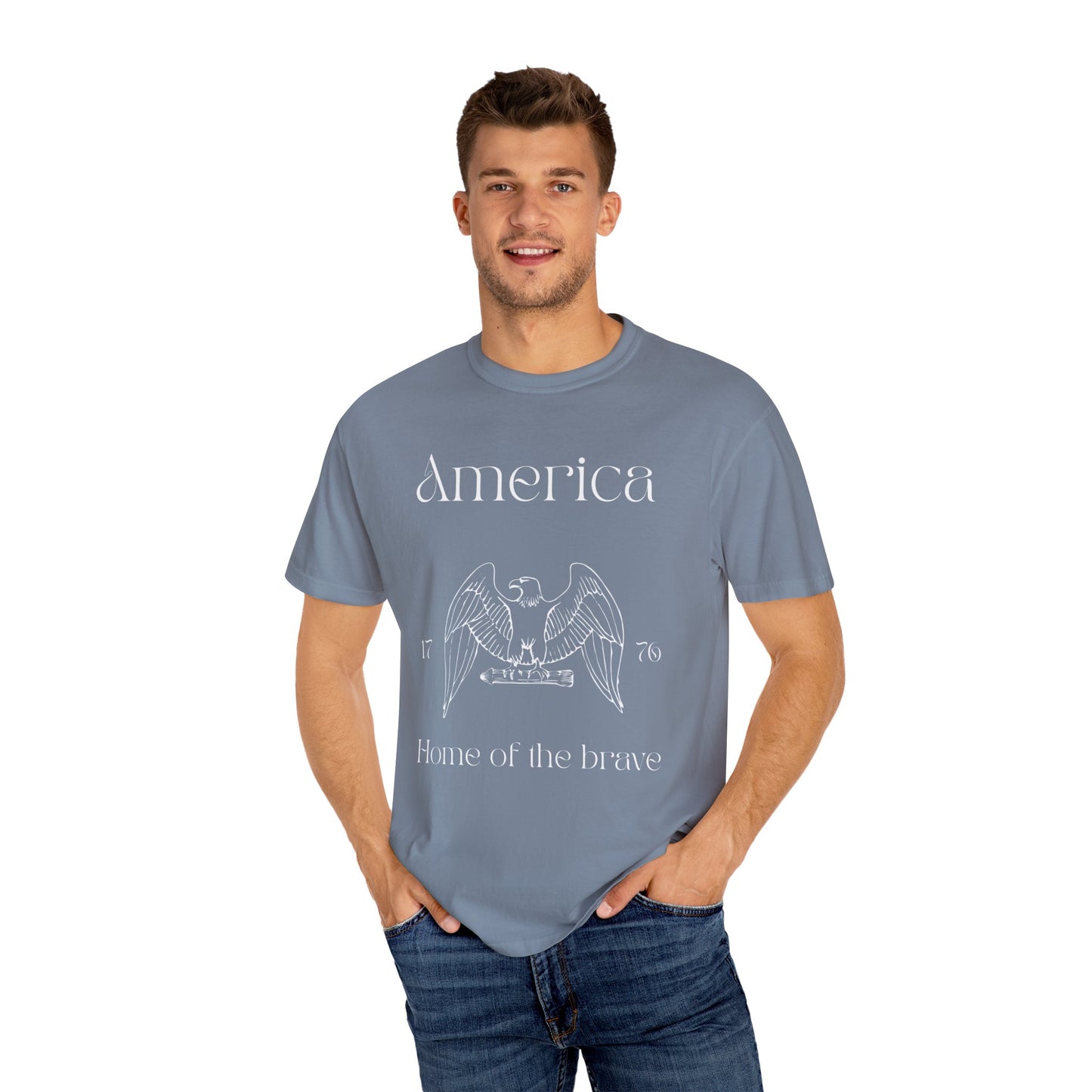 Vintage America T-Shirt - Home of the Brave - Unisex Garment-Dyed Tees