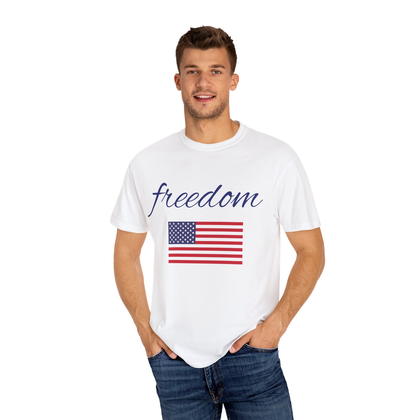 Freedom Unisex Garment-Dyed T-Shirt with American Flag Design