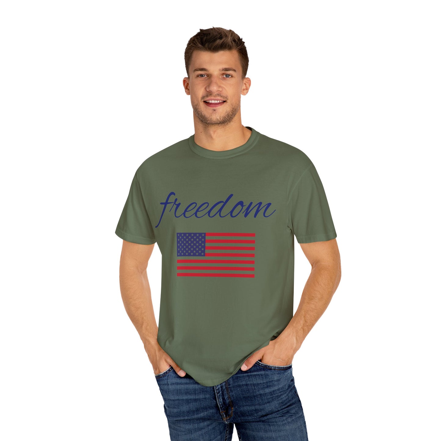 Freedom Unisex Garment-Dyed T-Shirt with American Flag Design