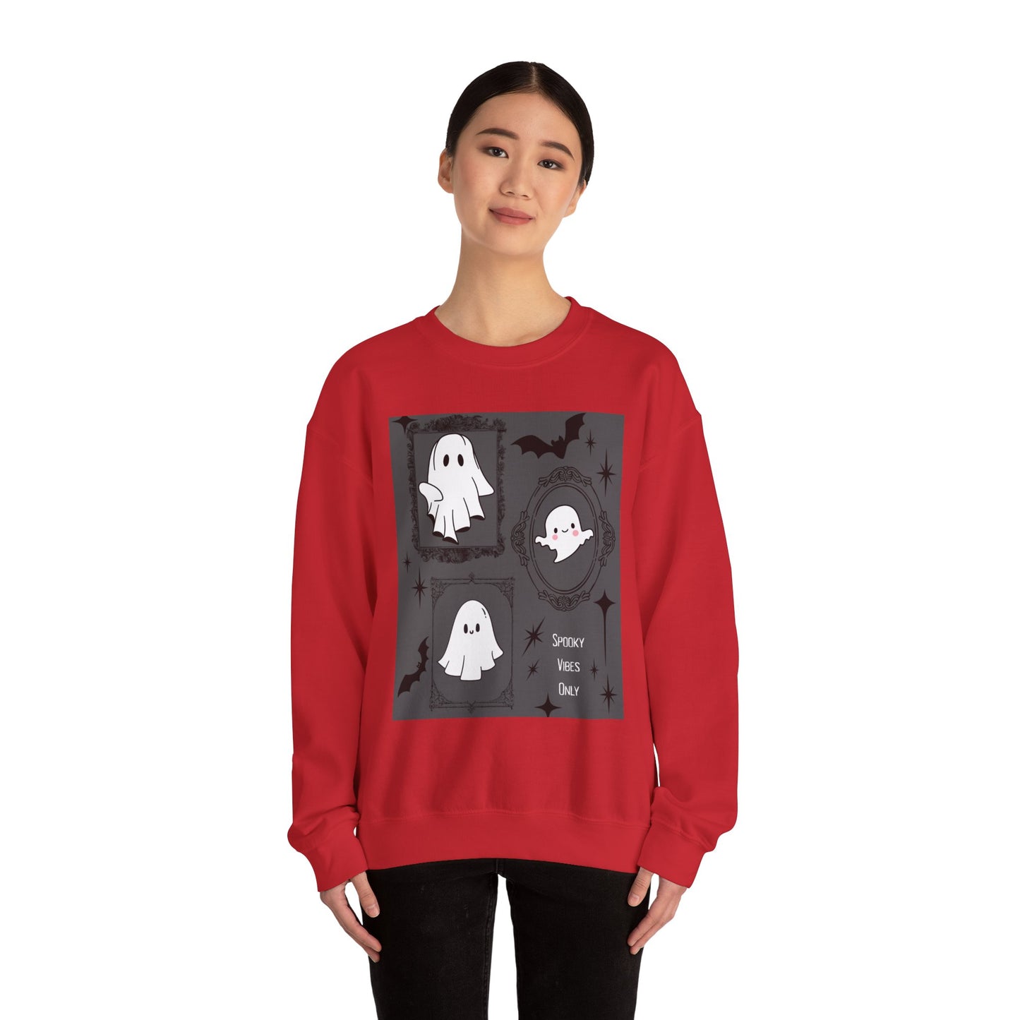 Spooky Ghost Halloween Sweatshirt, Unisex Crewneck, Cozy Fall Fashion, Trick or Treat, Halloween Party Apparel, Cute Ghost Design