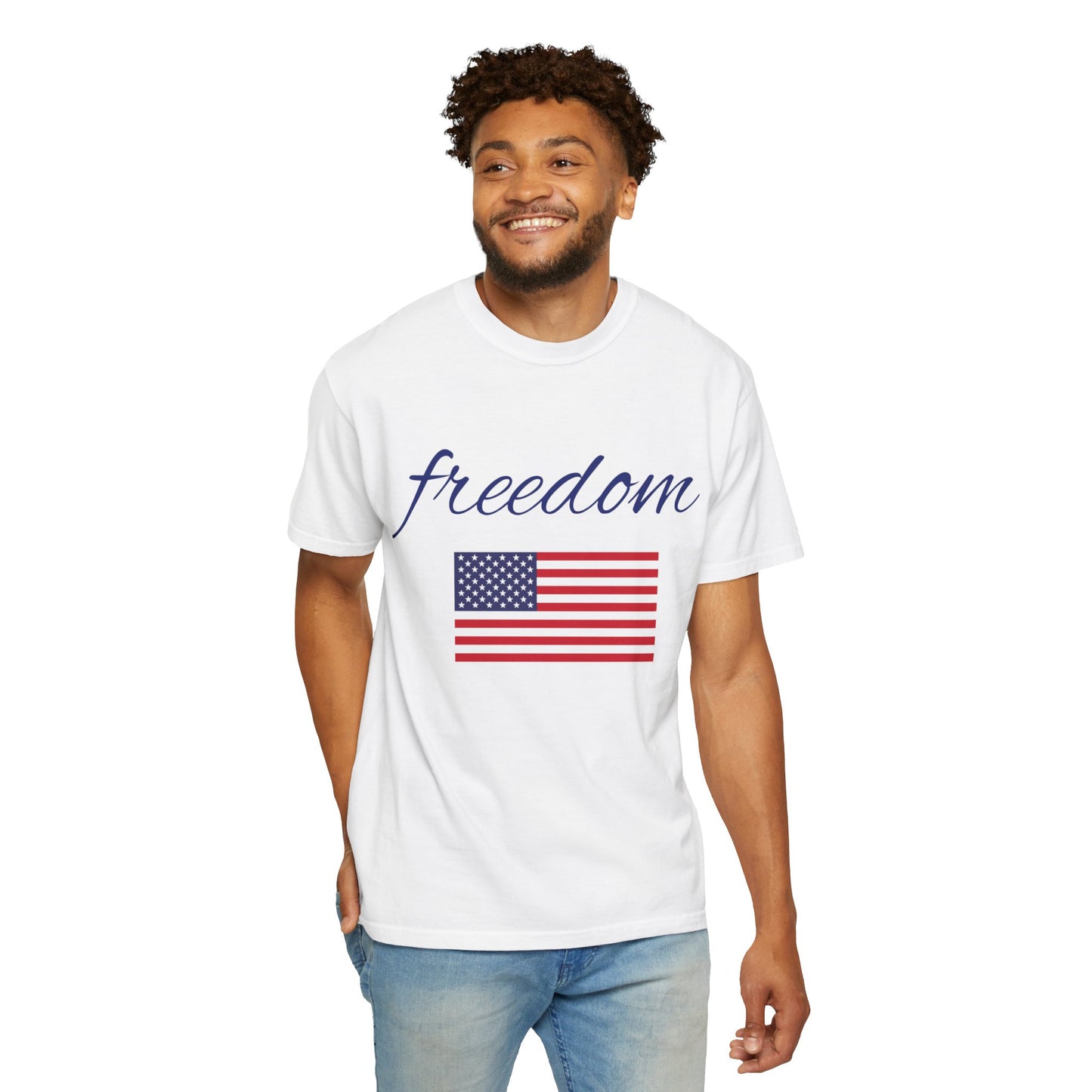 Freedom Unisex Garment-Dyed T-Shirt with American Flag Design