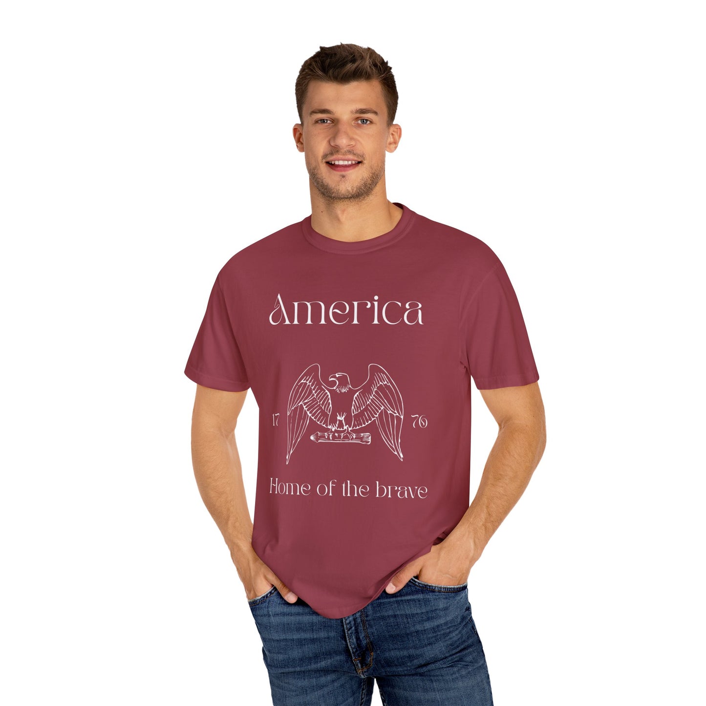 Vintage America T-Shirt - Home of the Brave - Unisex Garment-Dyed Tees