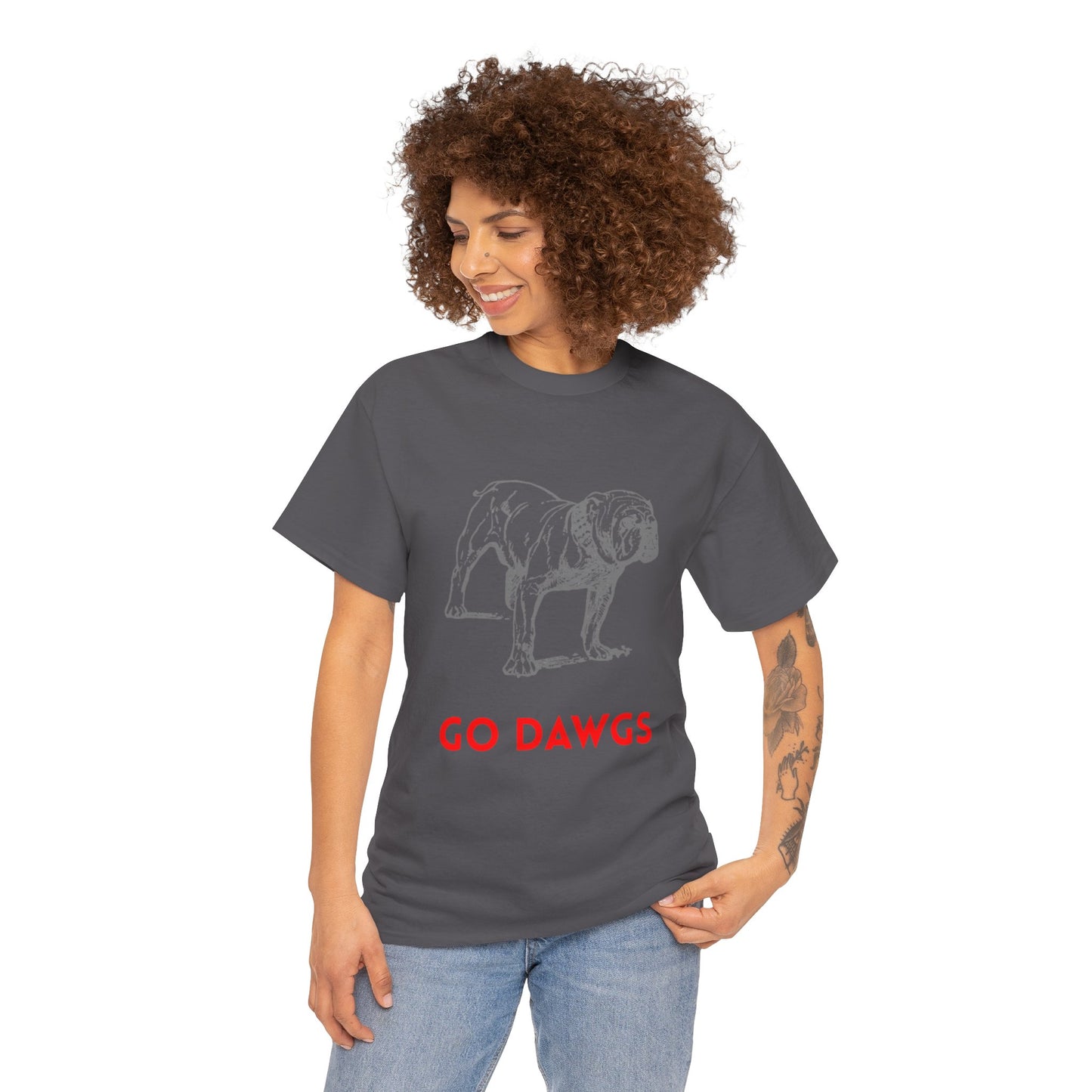 Unisex Heavy Cotton Tee - Go Dawgs Bulldog Design, Dog Lover Gift, College Apparel, Casual Wear, Sports Fan Gear