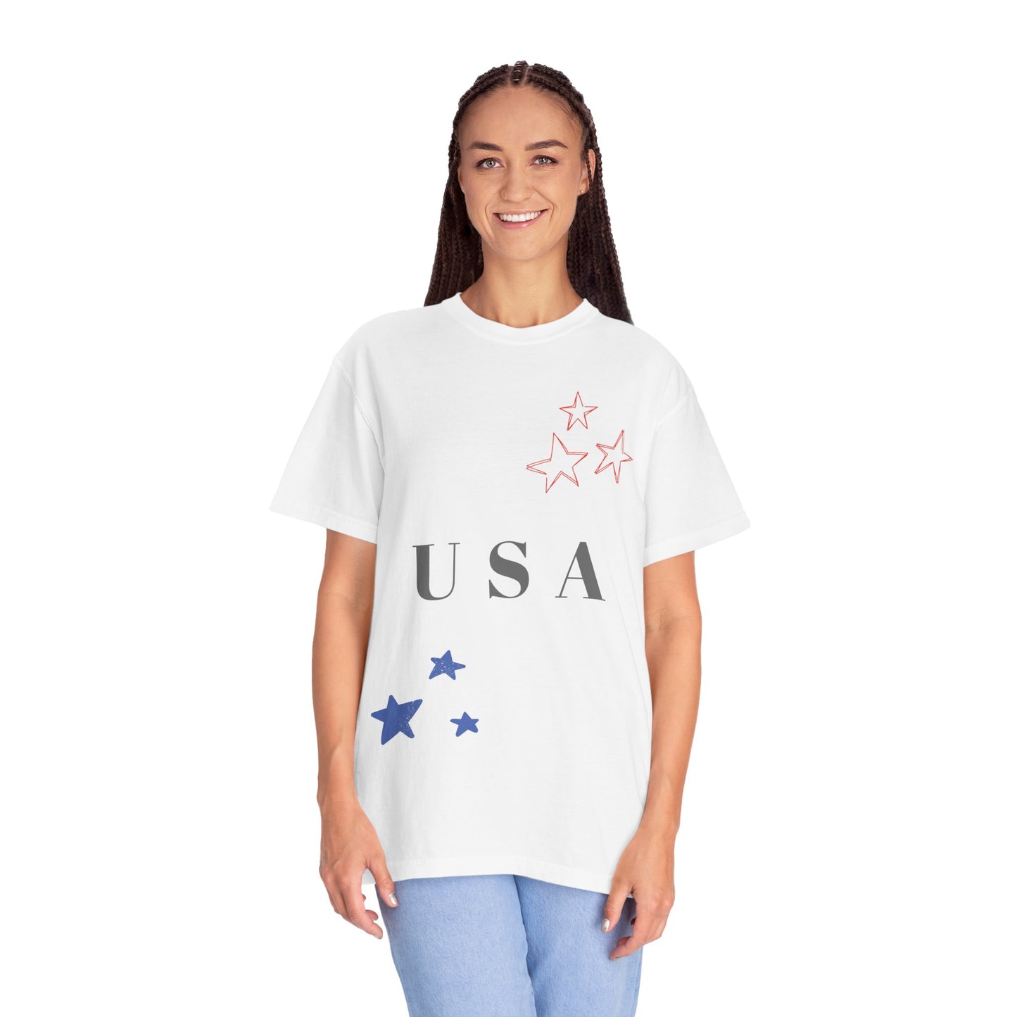Patriotic Unisex Garment-Dyed T-Shirt - USA Stars Design