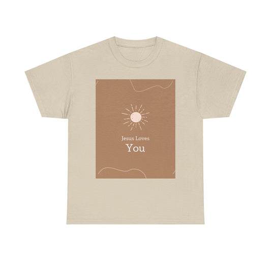 Unisex Heavy Cotton Tee - "Jesus Loves You" Inspirational Tee, Perfect for Everyday Wear, Gifts, Faith-Based Events, Summer Outings