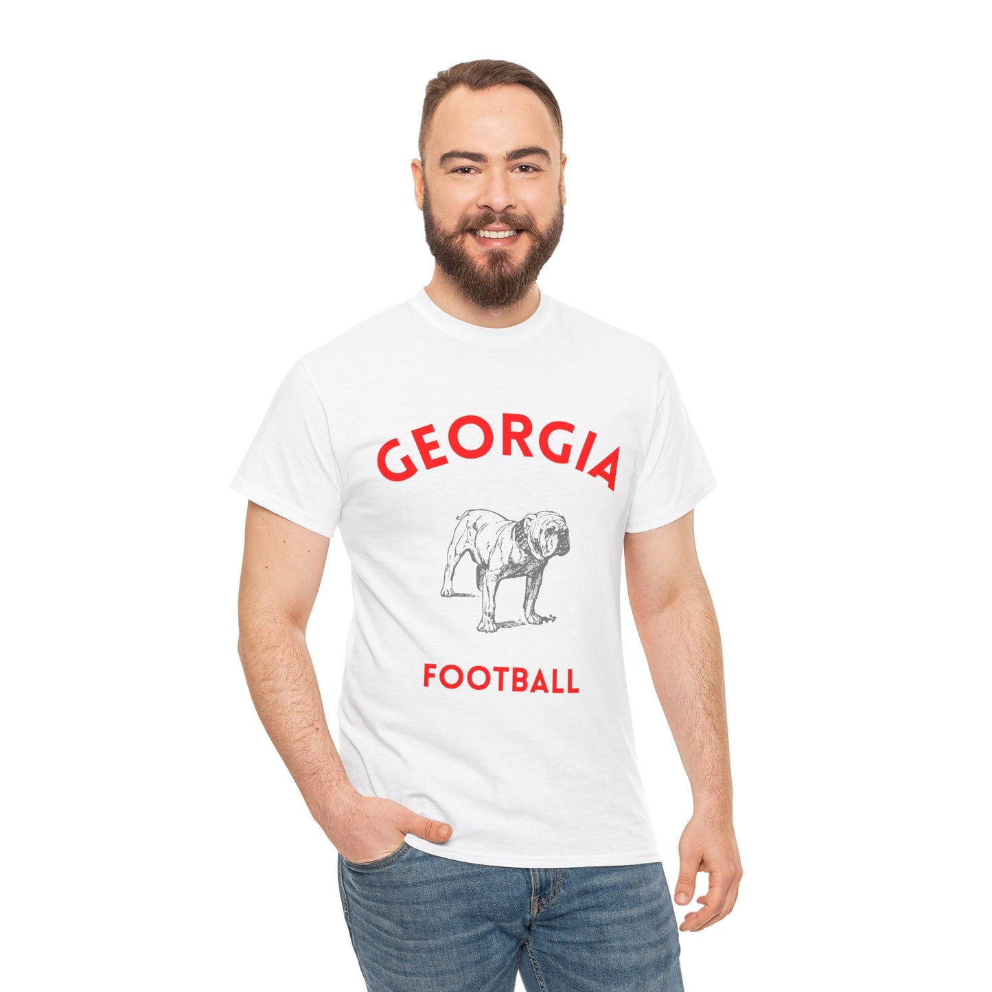 Georgia Football Unisex Heavy Cotton Tee, Casual Sports Tee, Football Game Shirt, Gift for Fans, Georgia Bulldogs Apparel