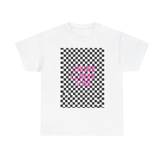 Chic Checkerboard Tee - Trendy Unisex Heavy Cotton Shirt, Casual Wear, Gift for Her, Stylish Outfit, Everyday Fashion