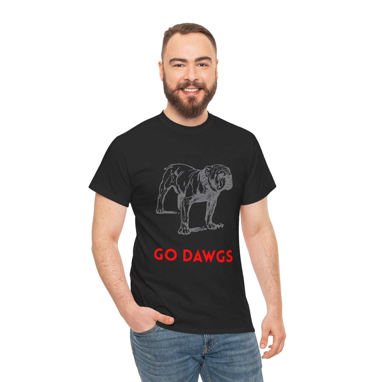 Unisex Heavy Cotton Tee - Go Dawgs Bulldog Design, Dog Lover Gift, College Apparel, Casual Wear, Sports Fan Gear