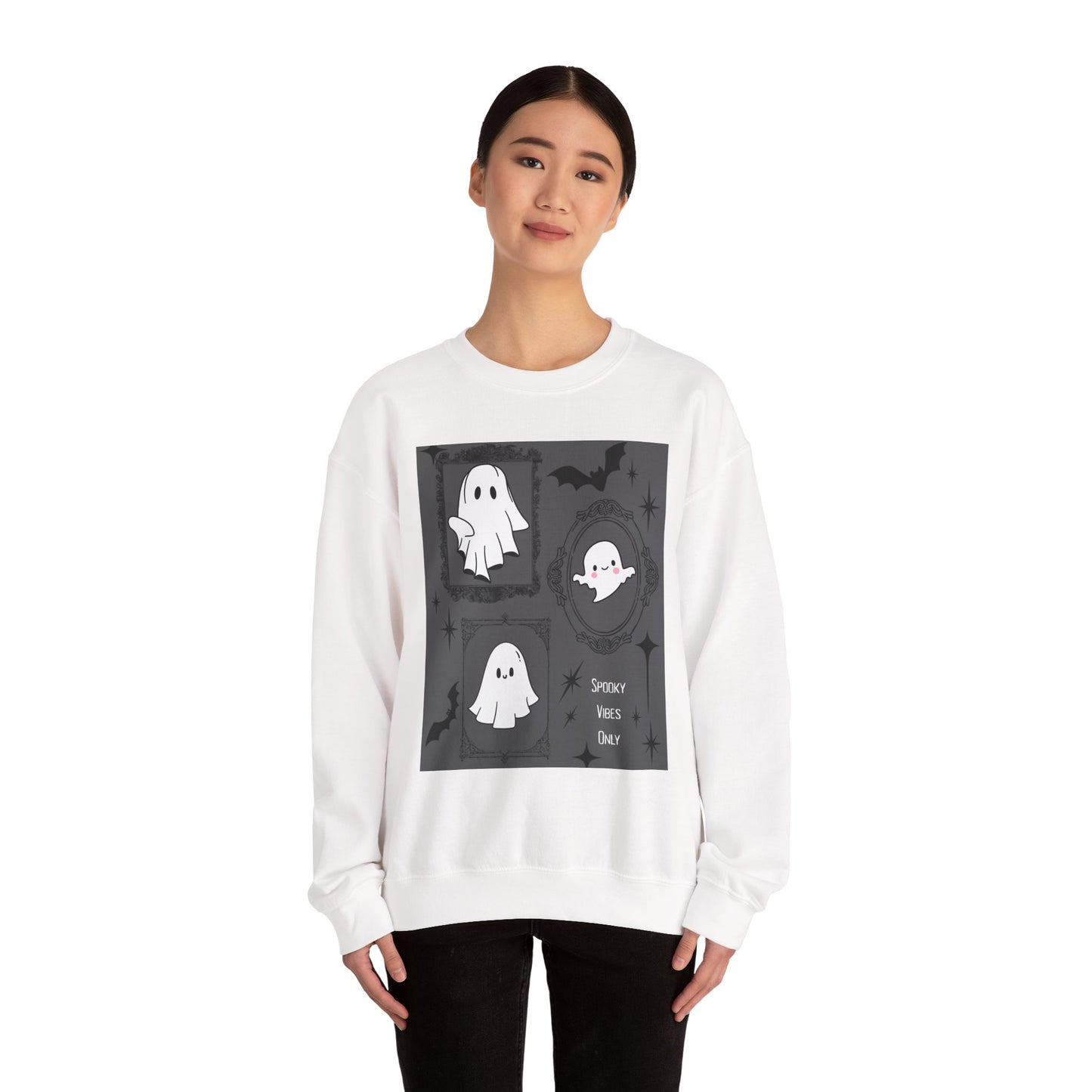 Spooky Ghost Halloween Sweatshirt, Unisex Crewneck, Cozy Fall Fashion, Trick or Treat, Halloween Party Apparel, Cute Ghost Design