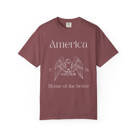 Vintage America T-Shirt - Home of the Brave - Unisex Garment-Dyed Tees