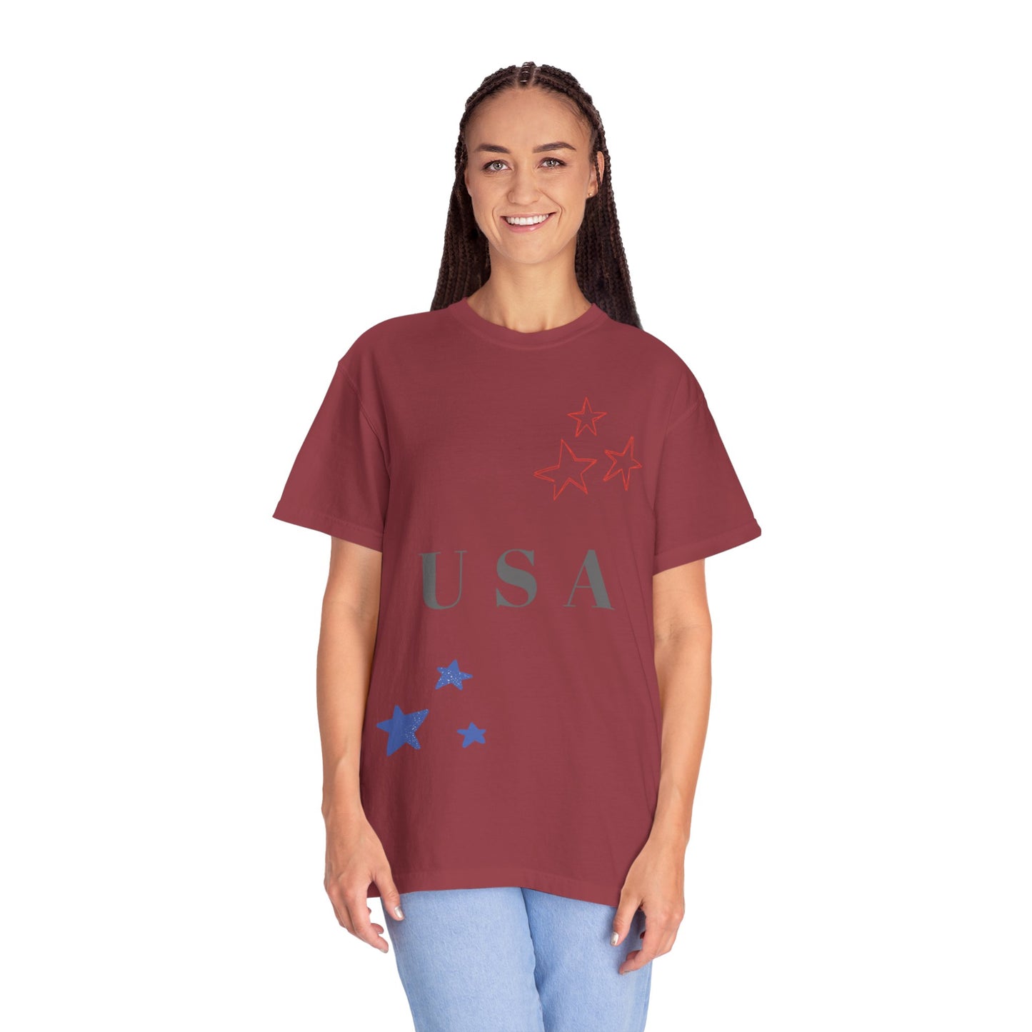 Patriotic Unisex Garment-Dyed T-Shirt - USA Stars Design
