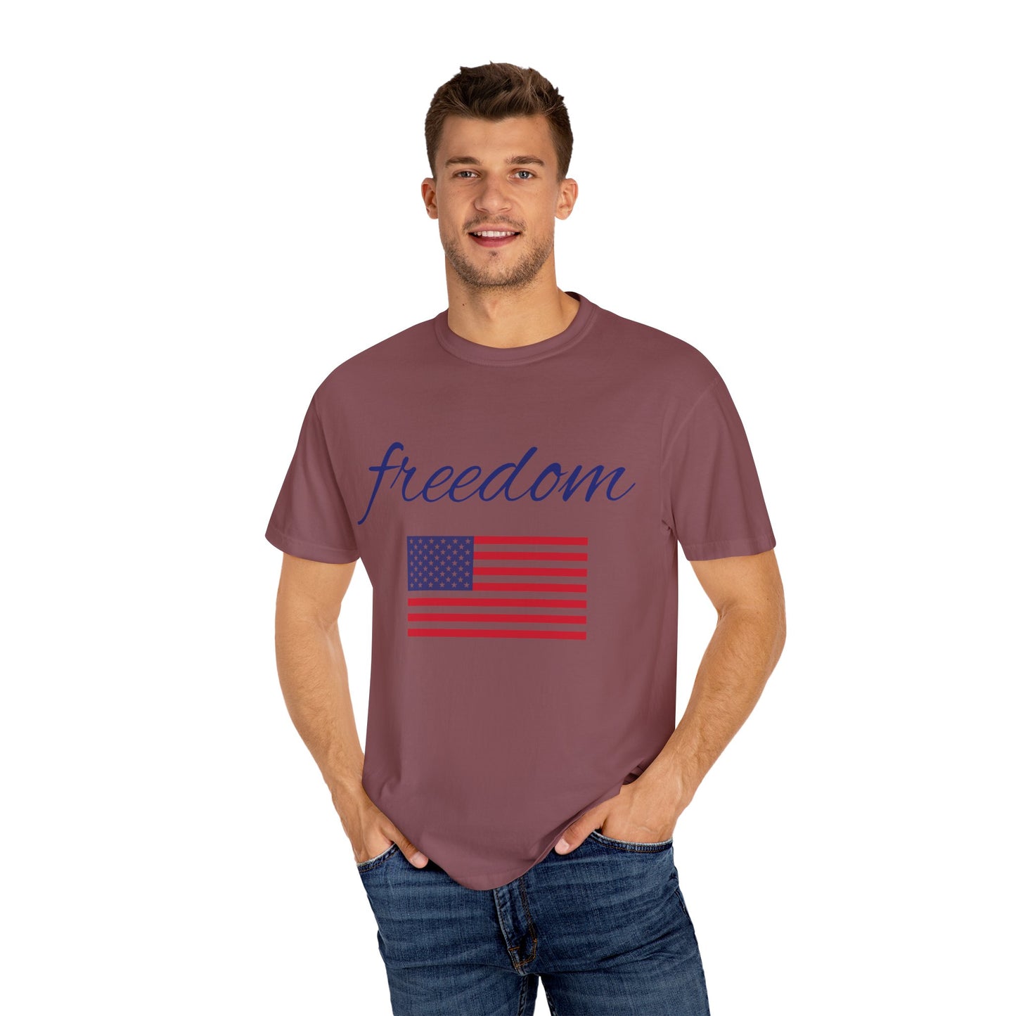 Freedom Unisex Garment-Dyed T-Shirt with American Flag Design