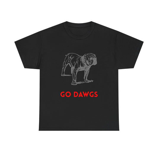 Unisex Heavy Cotton Tee - Go Dawgs Bulldog Design, Dog Lover Gift, College Apparel, Casual Wear, Sports Fan Gear
