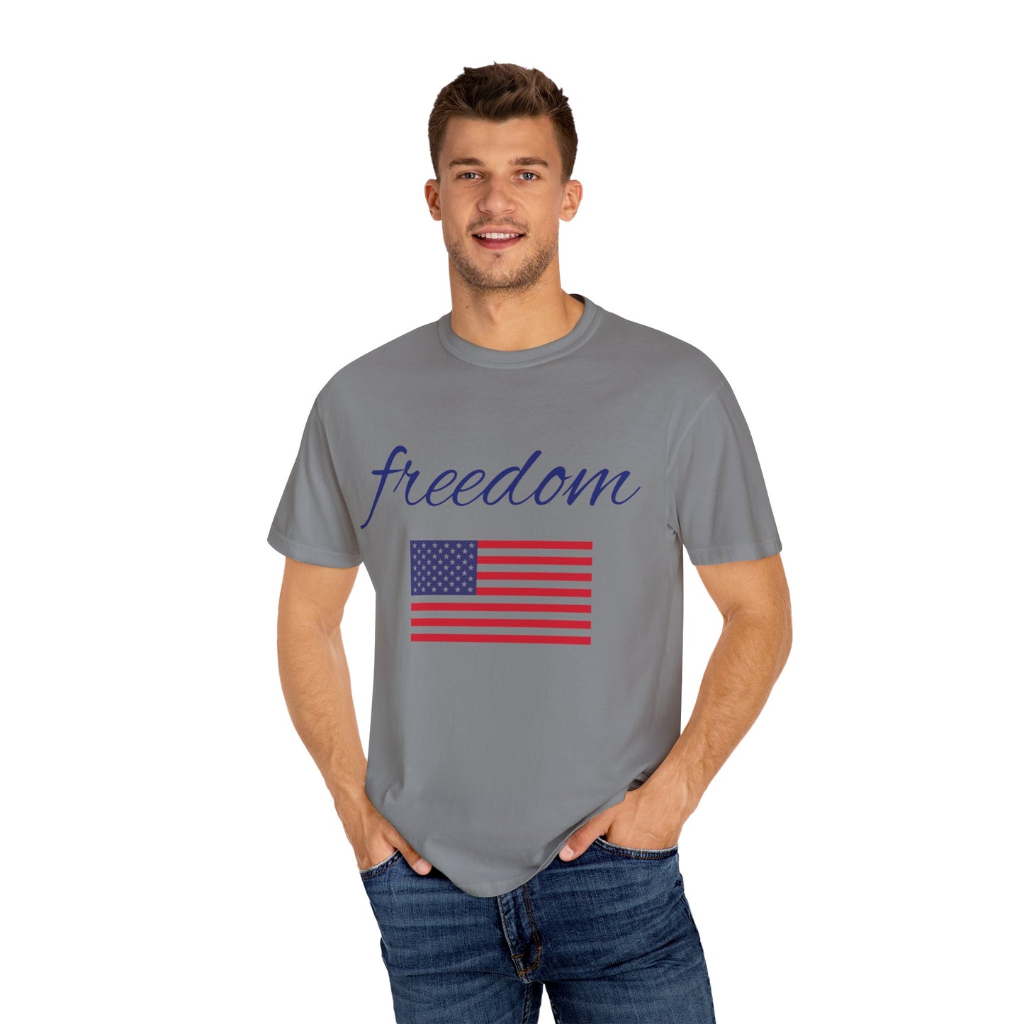 Freedom Unisex Garment-Dyed T-Shirt with American Flag Design