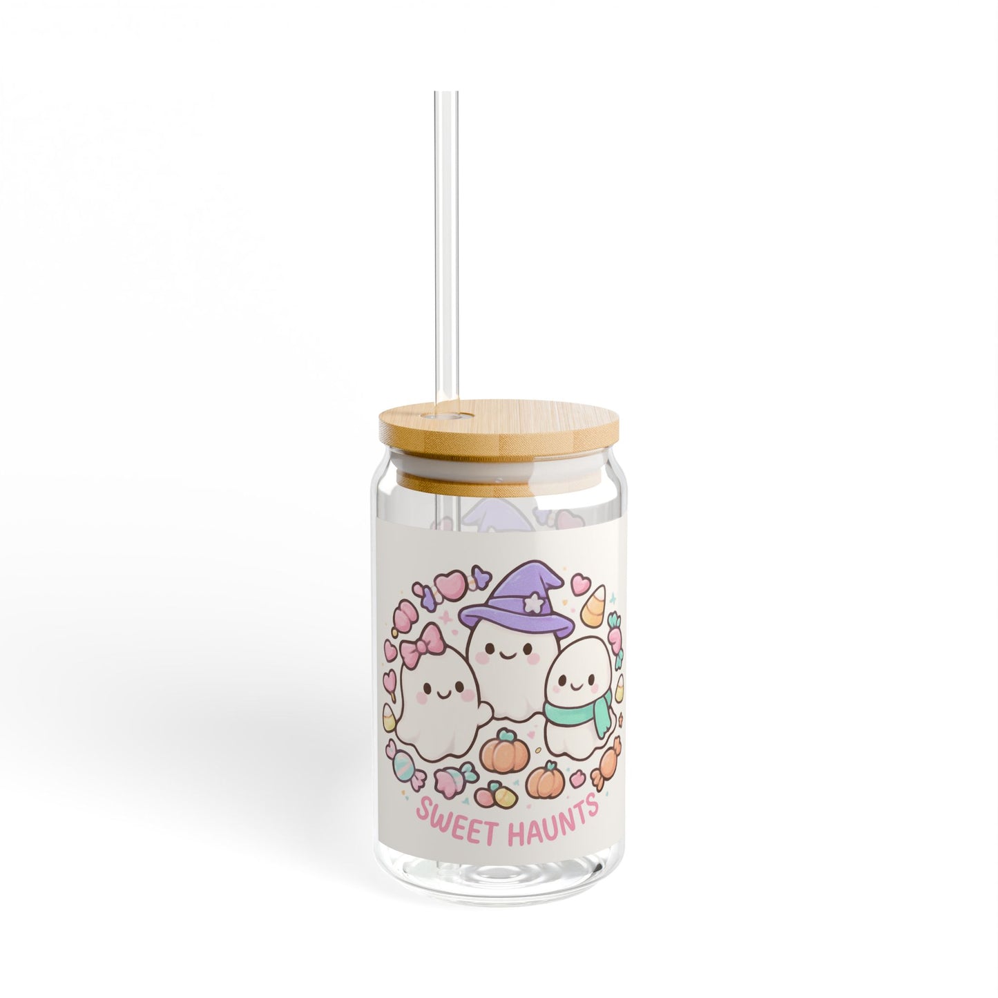 Cute Ghost Sipper Glass, Sweet Haunts Glass Tumbler, Halloween Drinkware, Autumn Party Cup, Kawaii Beverage Jar, Eco-Friendly Glass