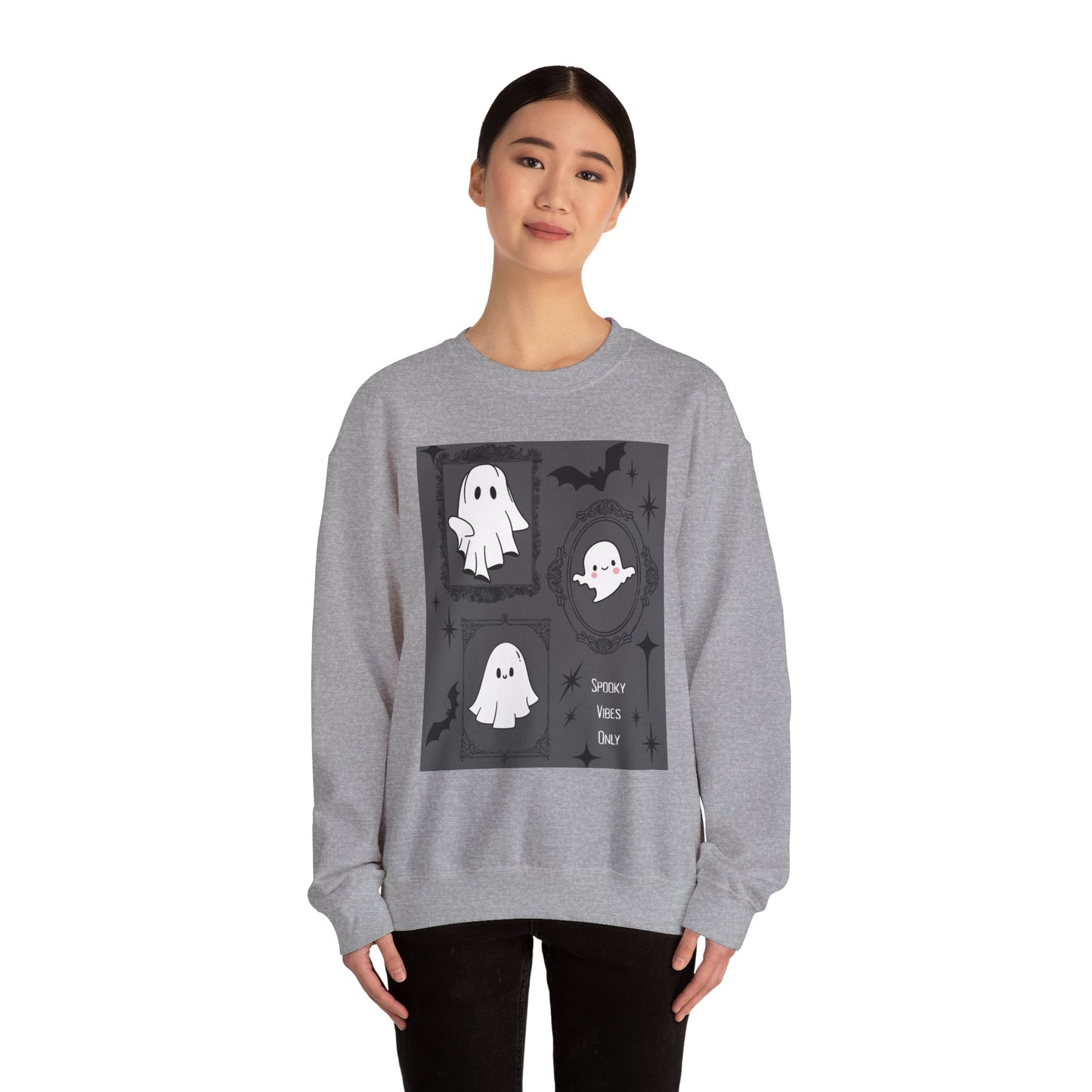 Spooky Ghost Halloween Sweatshirt, Unisex Crewneck, Cozy Fall Fashion, Trick or Treat, Halloween Party Apparel, Cute Ghost Design