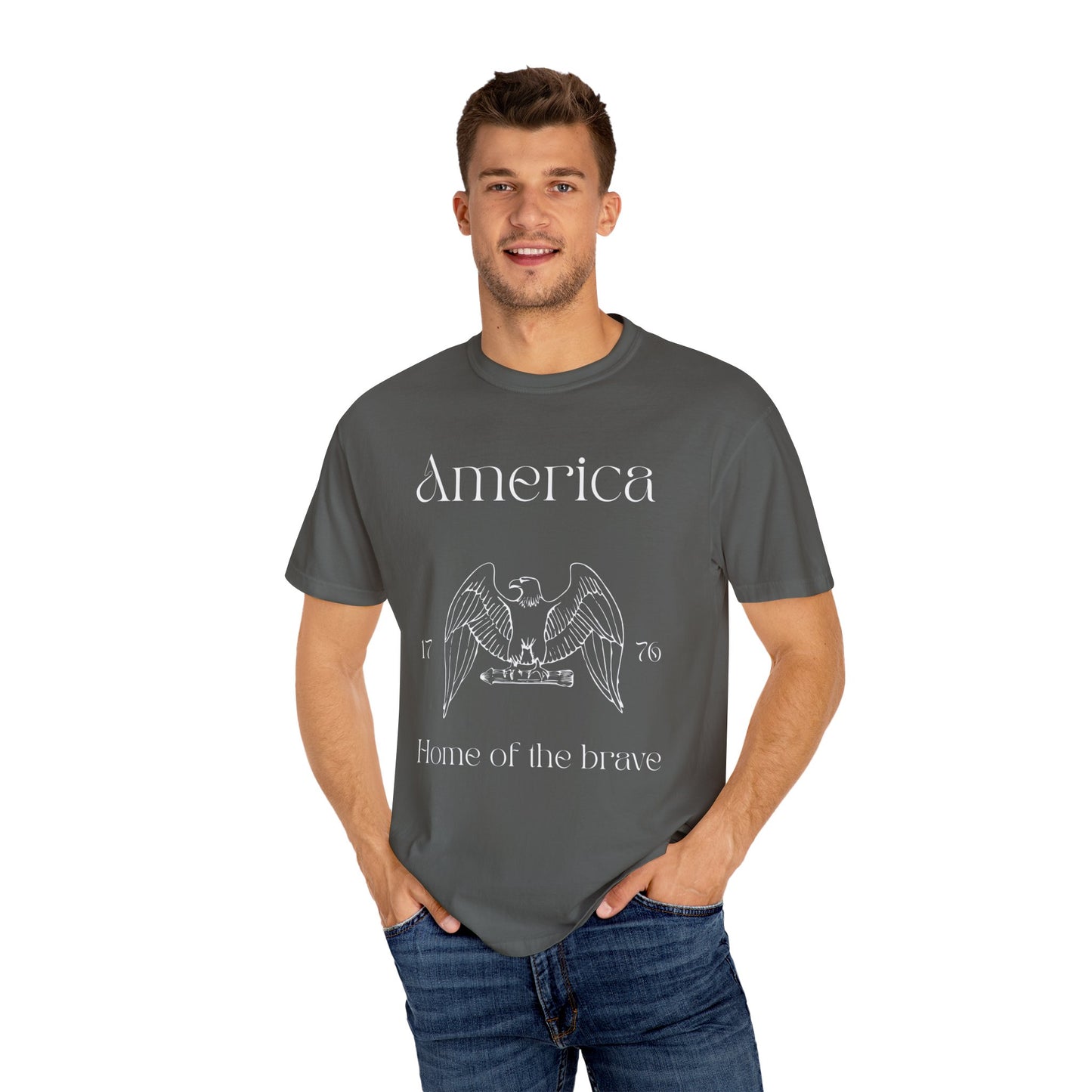 Vintage America T-Shirt - Home of the Brave - Unisex Garment-Dyed Tees
