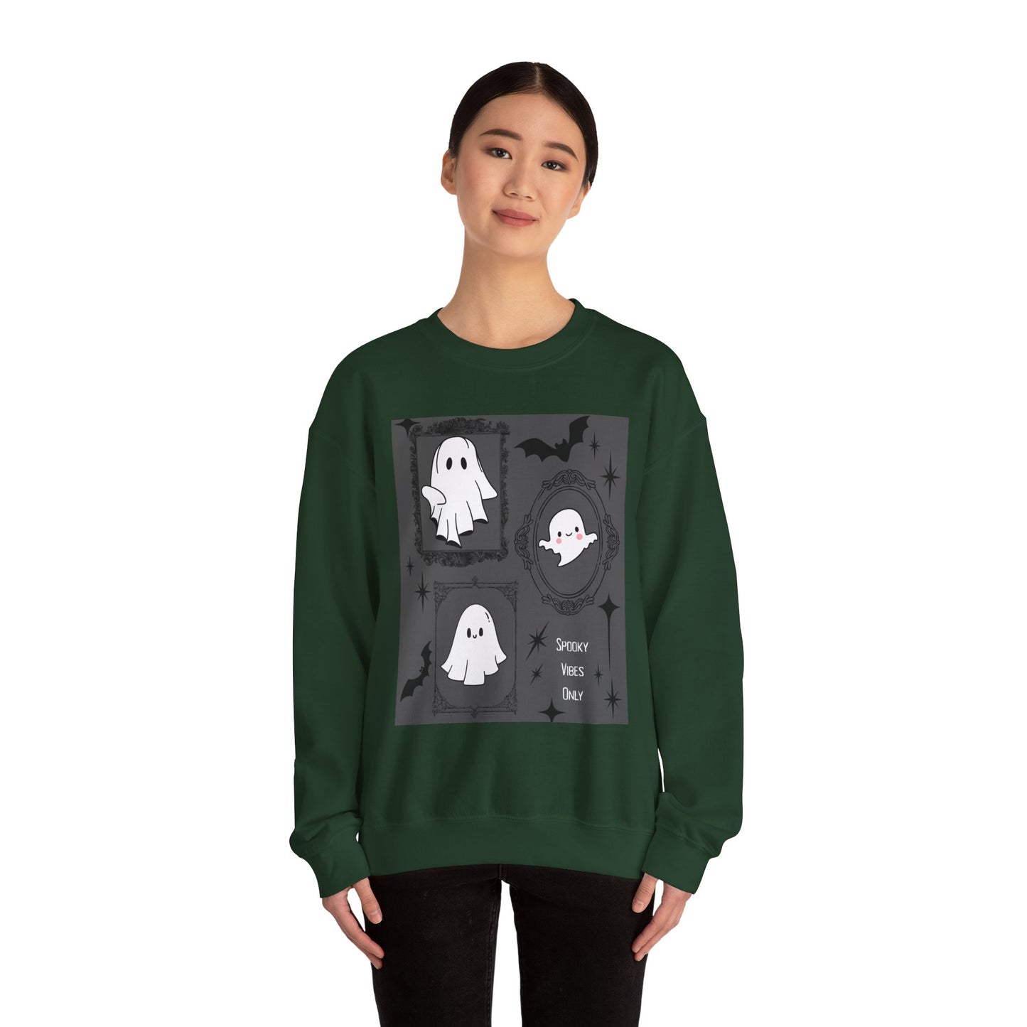 Spooky Ghost Halloween Sweatshirt, Unisex Crewneck, Cozy Fall Fashion, Trick or Treat, Halloween Party Apparel, Cute Ghost Design