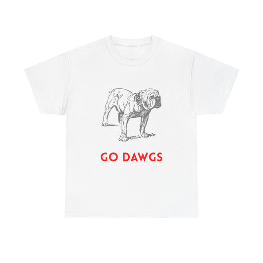Unisex Heavy Cotton Tee - Go Dawgs Bulldog Design, Dog Lover Gift, College Apparel, Casual Wear, Sports Fan Gear