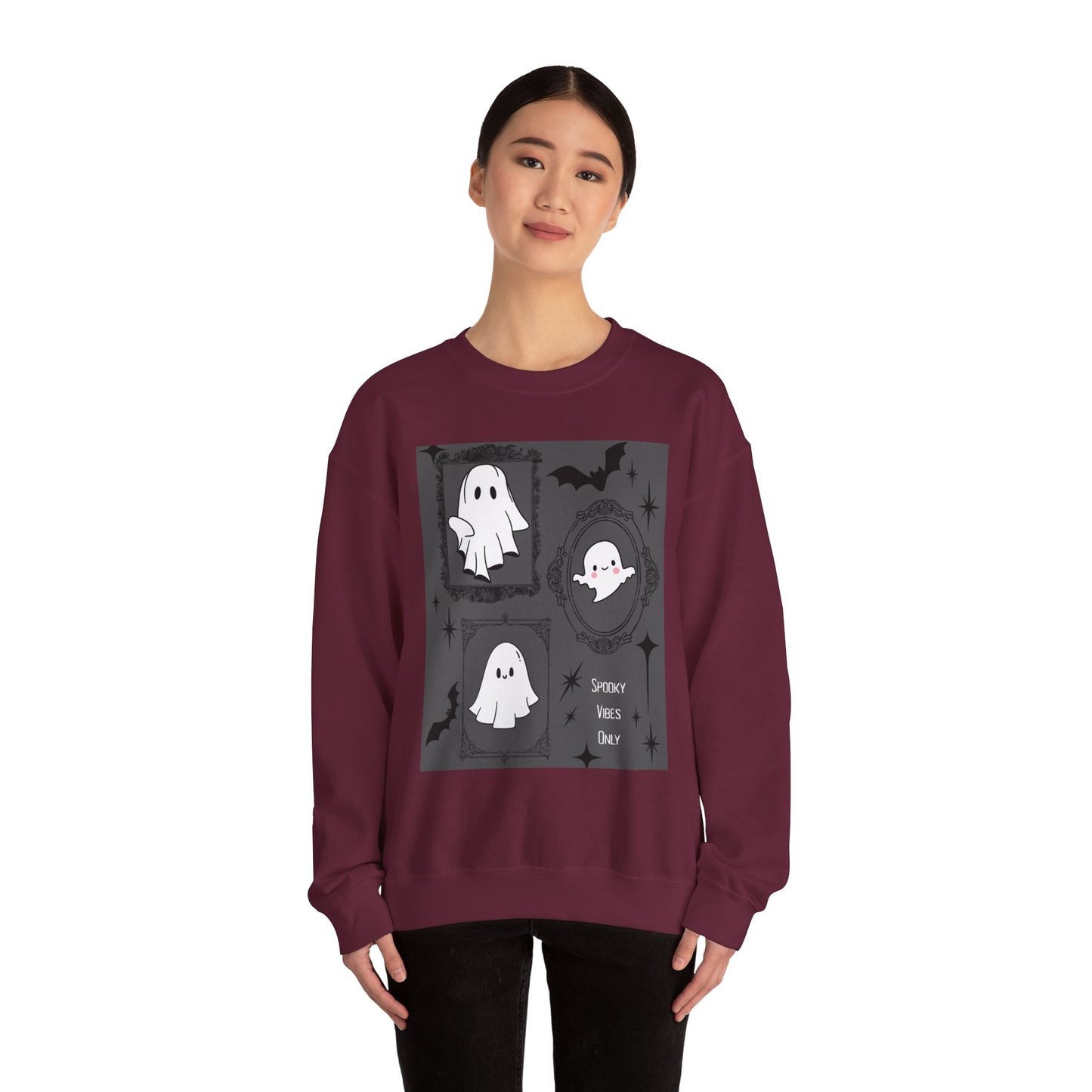 Spooky Ghost Halloween Sweatshirt, Unisex Crewneck, Cozy Fall Fashion, Trick or Treat, Halloween Party Apparel, Cute Ghost Design