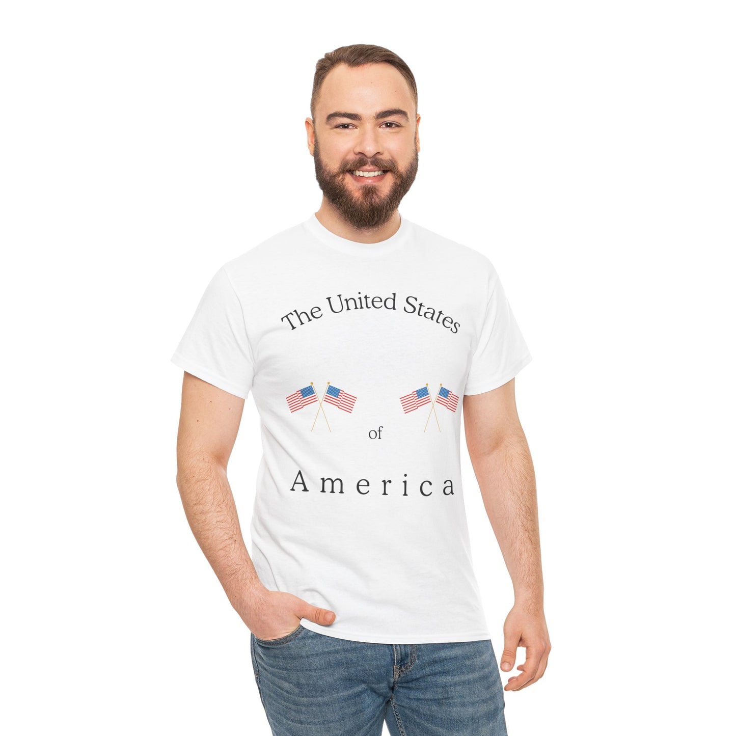 Patriotic Heavy Cotton Tee – USA Flag Design