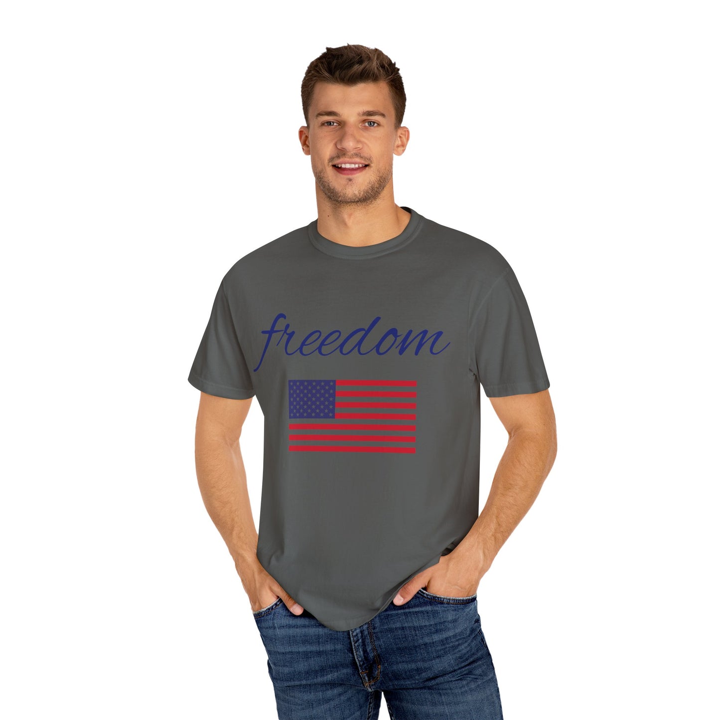 Freedom Unisex Garment-Dyed T-Shirt with American Flag Design