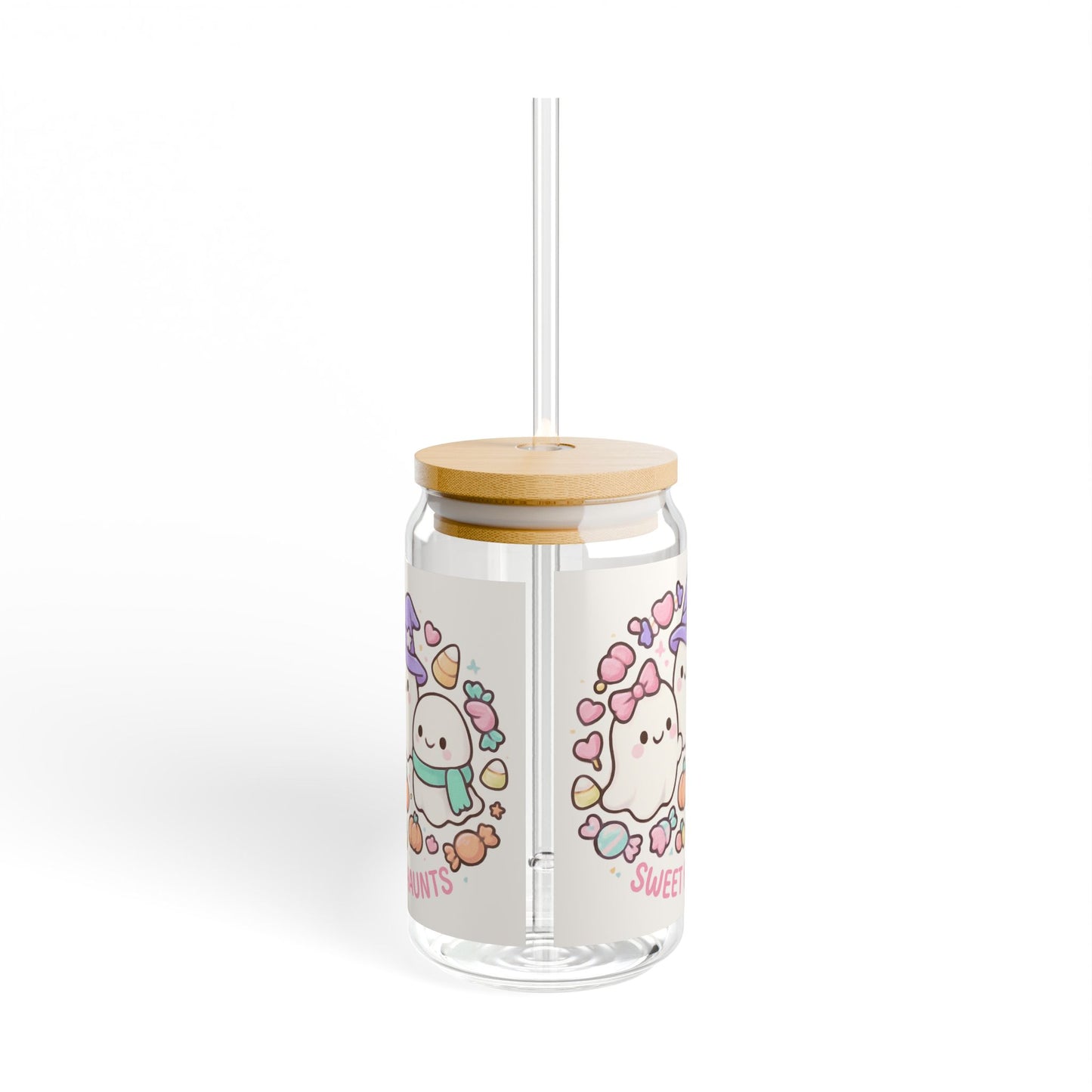 Cute Ghost Sipper Glass, Sweet Haunts Glass Tumbler, Halloween Drinkware, Autumn Party Cup, Kawaii Beverage Jar, Eco-Friendly Glass