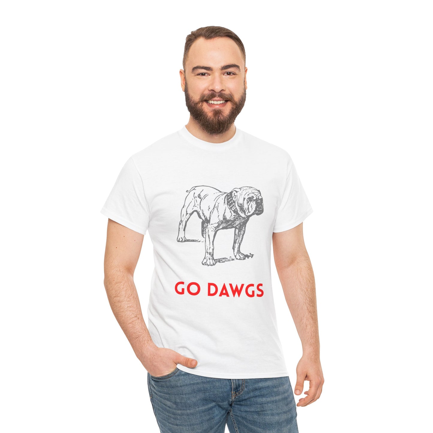 Unisex Heavy Cotton Tee - Go Dawgs Bulldog Design, Dog Lover Gift, College Apparel, Casual Wear, Sports Fan Gear