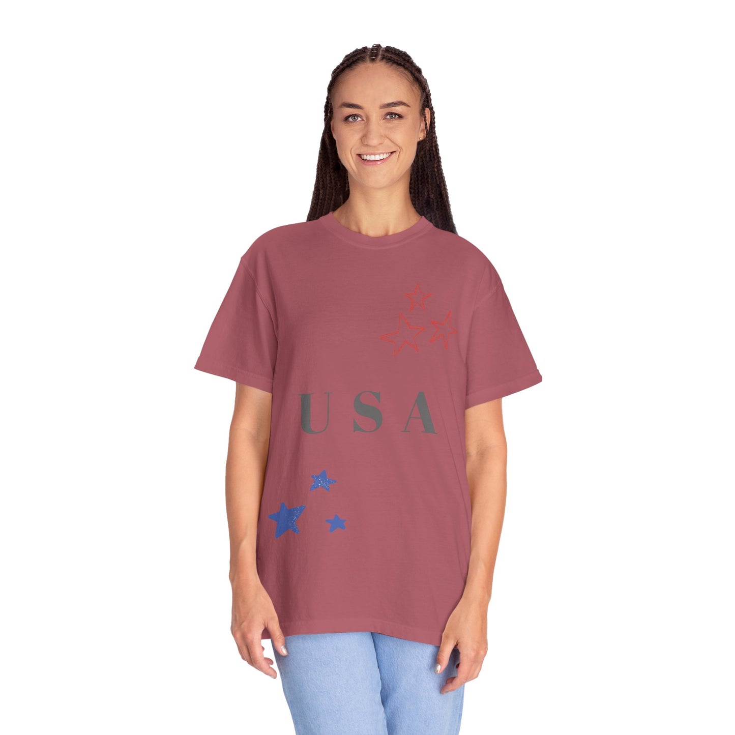 Patriotic Unisex Garment-Dyed T-Shirt - USA Stars Design