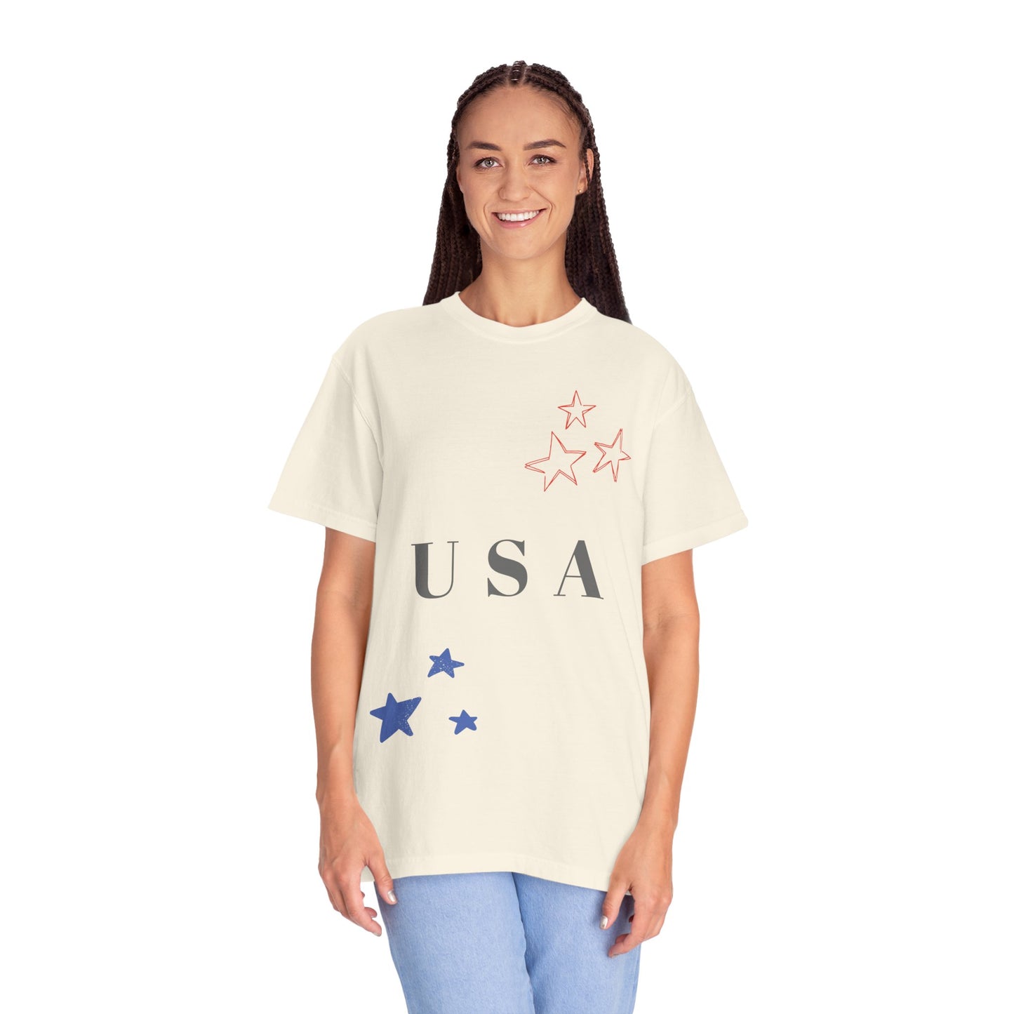Patriotic Unisex Garment-Dyed T-Shirt - USA Stars Design