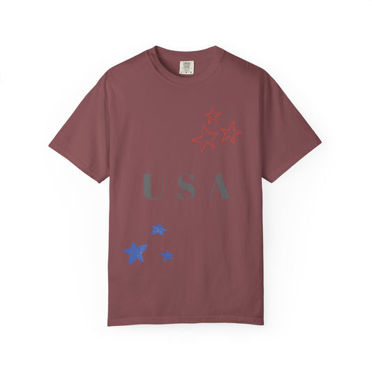 Patriotic Unisex Garment-Dyed T-Shirt - USA Stars Design
