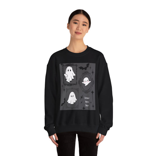 Spooky Ghost Halloween Sweatshirt, Unisex Crewneck, Cozy Fall Fashion, Trick or Treat, Halloween Party Apparel, Cute Ghost Design
